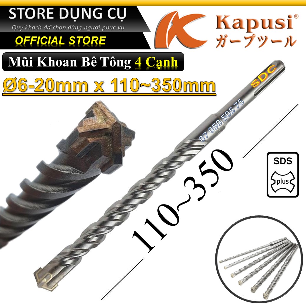Sds plus kapusi japan 6-16x160mm 4 side concrete drill bit | 10-25x350mm | wall drill bit