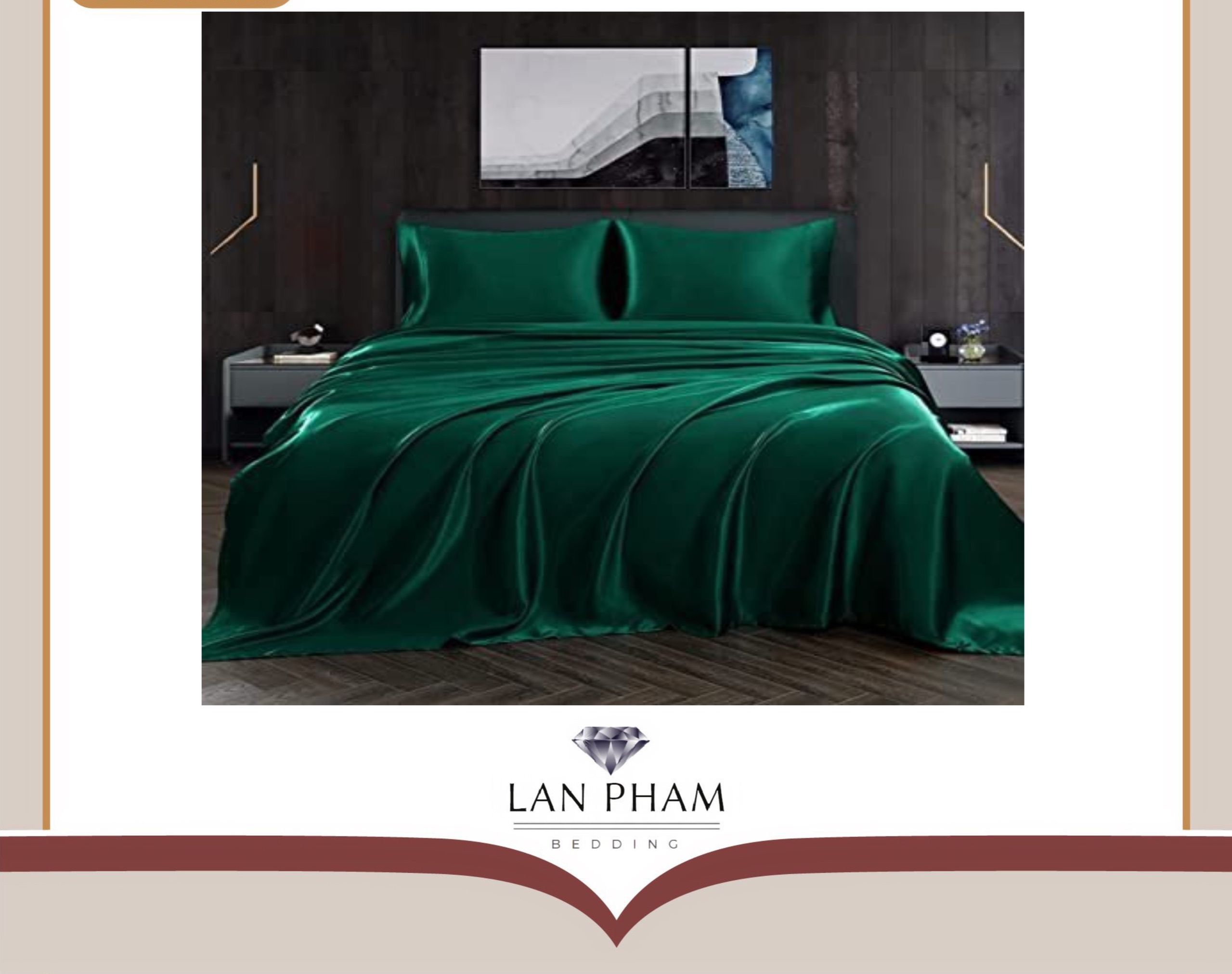 ( Lụa Loại 1) Ga - Drap Giường Lẻ Phi Lụa Lan Pham Bedding - Màu Xanh Lá Cây