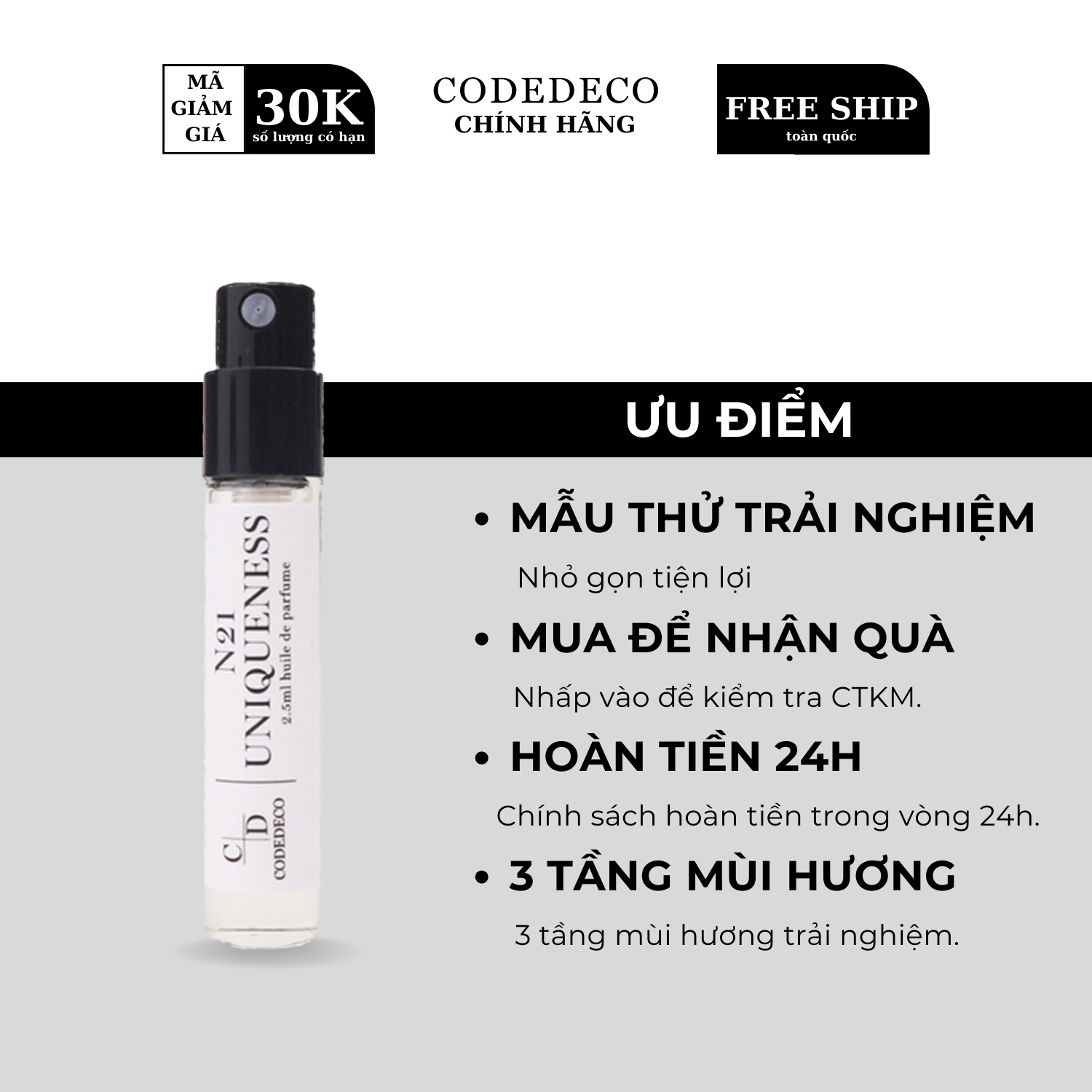 Tinh dầu nước hoa codedeco uniqueness vial 2.5ml độc đáo, bí ẩn