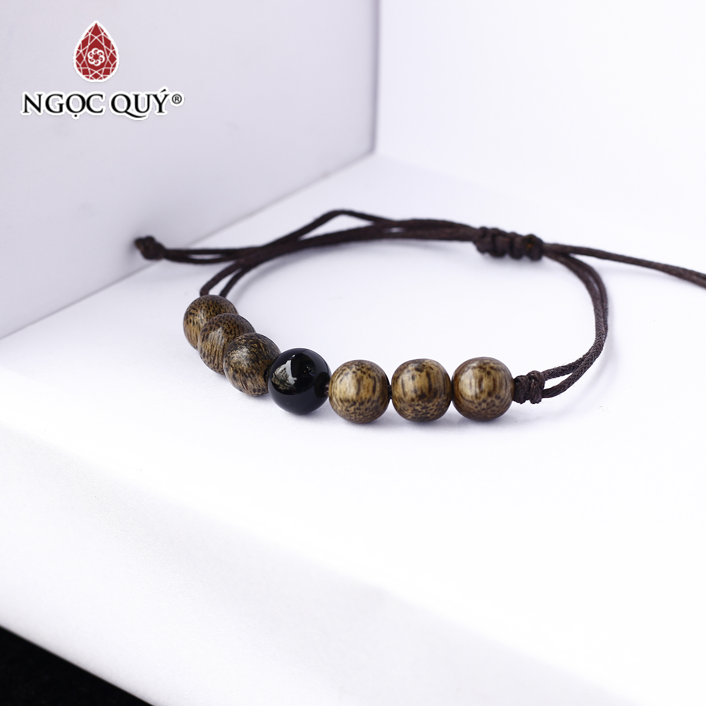 [HCM]Vòng trầm tốc thắt dây phối đá obsidian - Ngọc Quý Gemstones