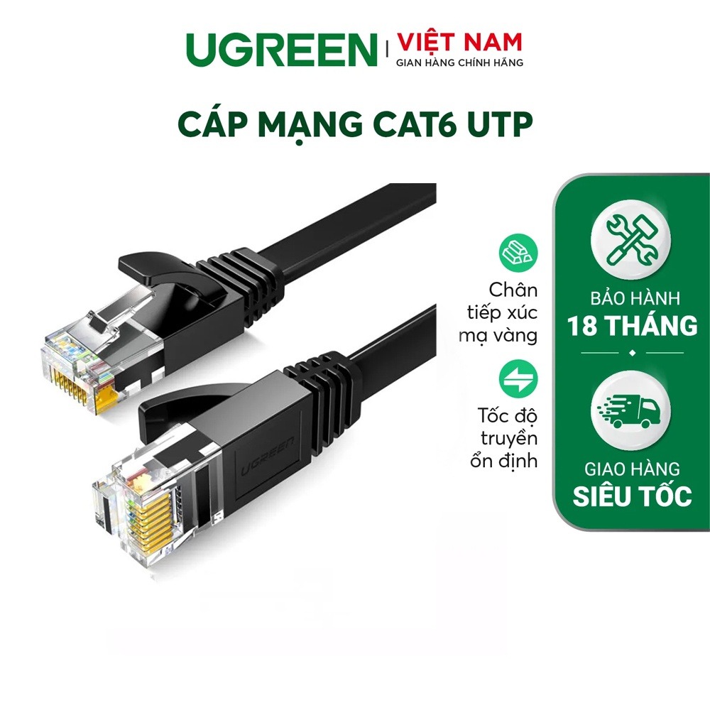 Cáp mạng Cat6 UGREEN NW102 | Dây dẹt, đen | Vật liệu PVC thân thiện với môi trường | Bảo hành 18 tháng 1 đổi 1 .
