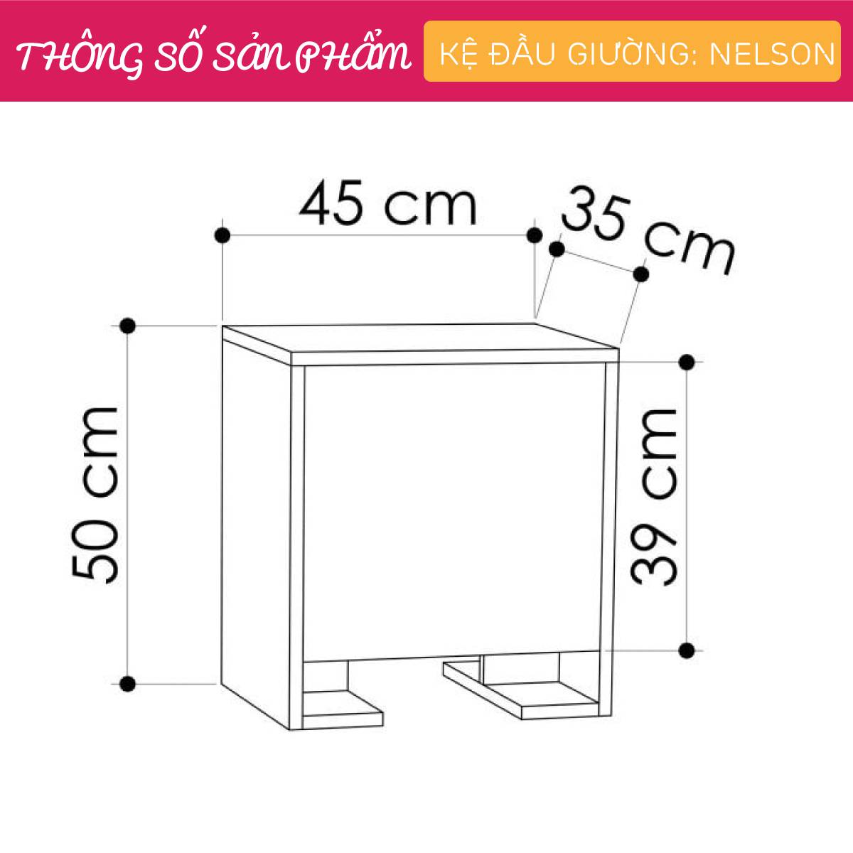Tủ đầu giường nhỏ gọn bằng gỗ SMLIFE Nelson