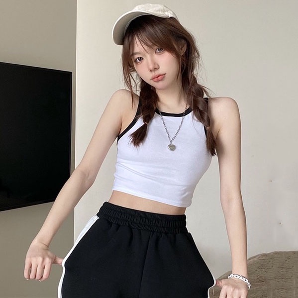 Áo Croptop BA LỖ PHỐI VIỀN Basic Trơn Nữ Thun Gân Kiểu Ôm Body
