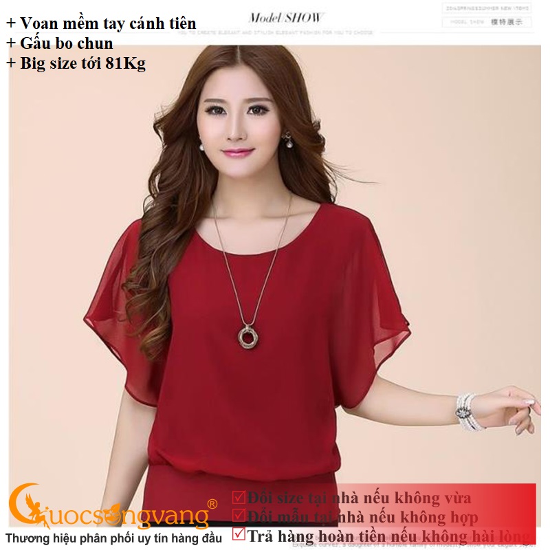 Áo nữ big size áo kiểu voan cổ tròn tay cánh tiên hai lớp gấu bo chun GLA007 Cuocsongvang