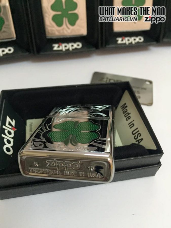 Bật lửa zippo 24699 - Bật lửa zippo Four Leaf Clover High Polish Chrome