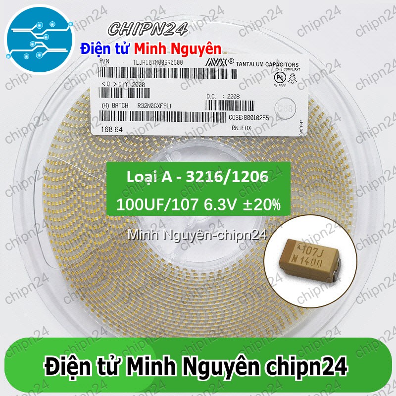 [4 con] (KG2) Tụ Tantalum Dán SMD 3216 100uF 6.3V (107J) (Loại A) (3.2x1.6mm) (3.2x1.6MM)