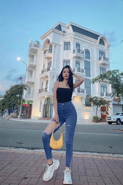 Quần jeans nữ ôm giãn rách đùi cá tính AD22