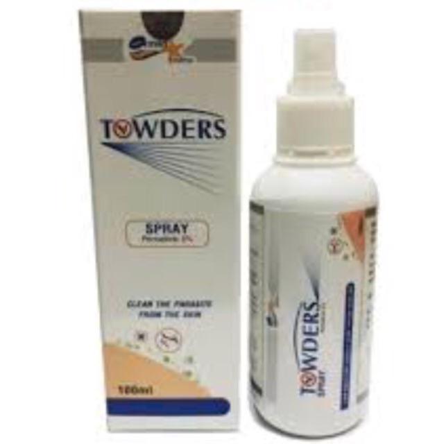 CHAI XỊT GHẺ -TOWDERS SPRAY 100ML. PERMETHRIN 5%.