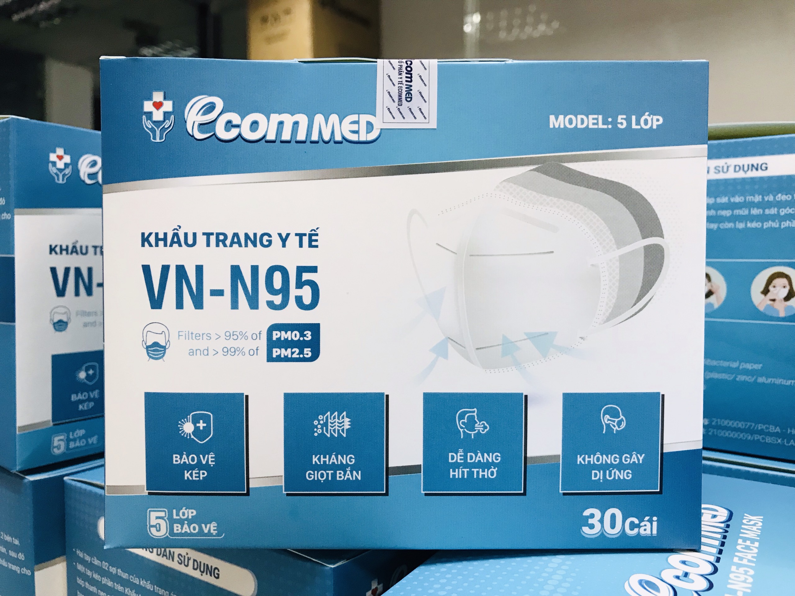 [HỘP 20C KO VAN][KHẨU TRANG N 95] Khẩu Trang N95 EcomMed (Hộp 30 cái)