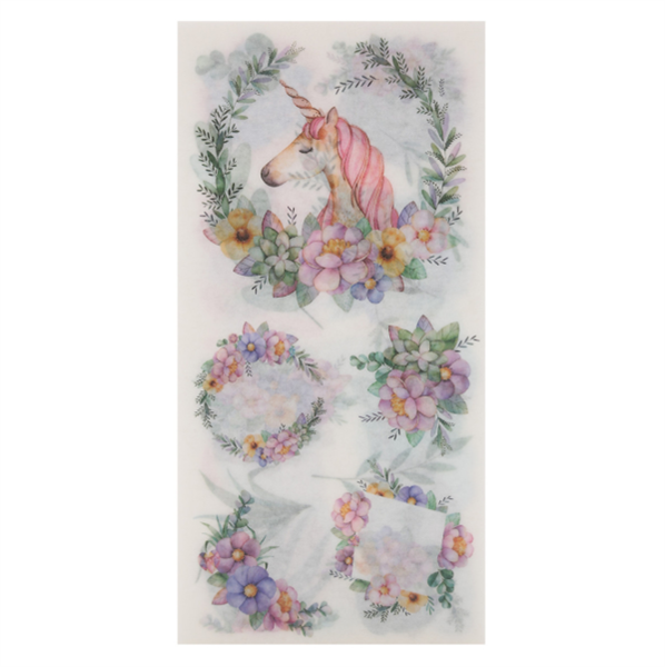 Bộ 6 tấm sticker dán trang trí - kỳ lân - sen đá