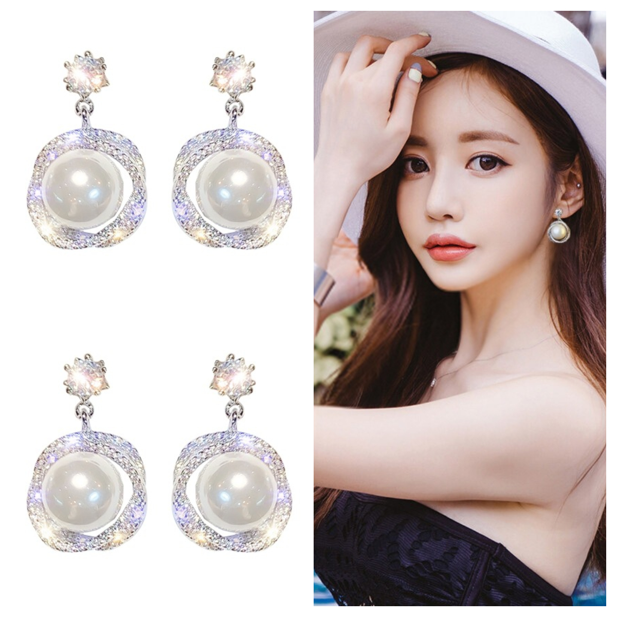 Bông Tai Ngọc Nữ Kim Cương Zircon Đính Ngọc Trai Sang Trọng KTZIRCONNGOCNU13
