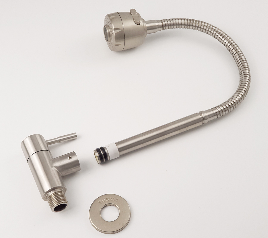 ( Có Video ) Vòi rửa chén lạnh âm tường Inox SUS 304, cần lò xo Eurolife EL-RC10 (Trắng vàng)