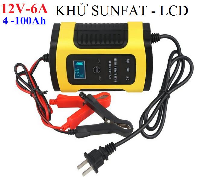 Bộ kích sạc bình ắc quy 12V/6A cho ô tô xe máy có khử sunfat phục hổi bảo dưỡng ắc quy có quạt tản nhiệt, sạc được cả mình khô và nước thông minh tự ngắt khi đầy Mẫu Mới 2019 Loại tốt siêu bền, sac ac quy,sac binh ac quy, sac binh ac quy 12v