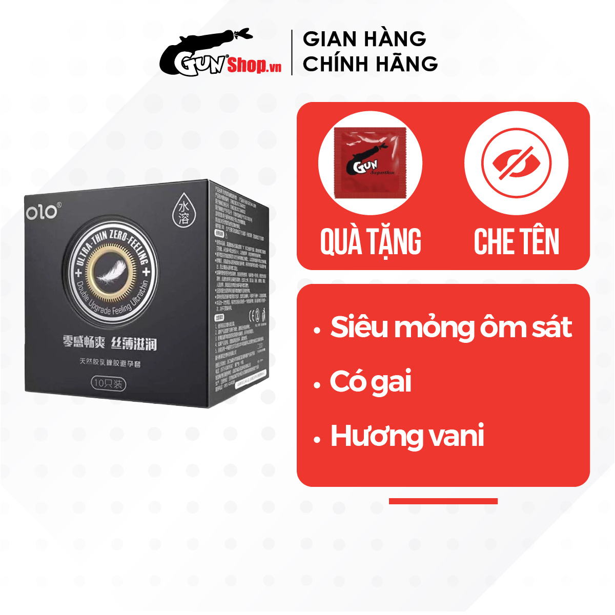 Bao cao su OLO 0.01 Ultrathin Zero Feeling siêu mỏng, hương vani - Hộp 10 cái | GUNSHOP VIỆT NAM