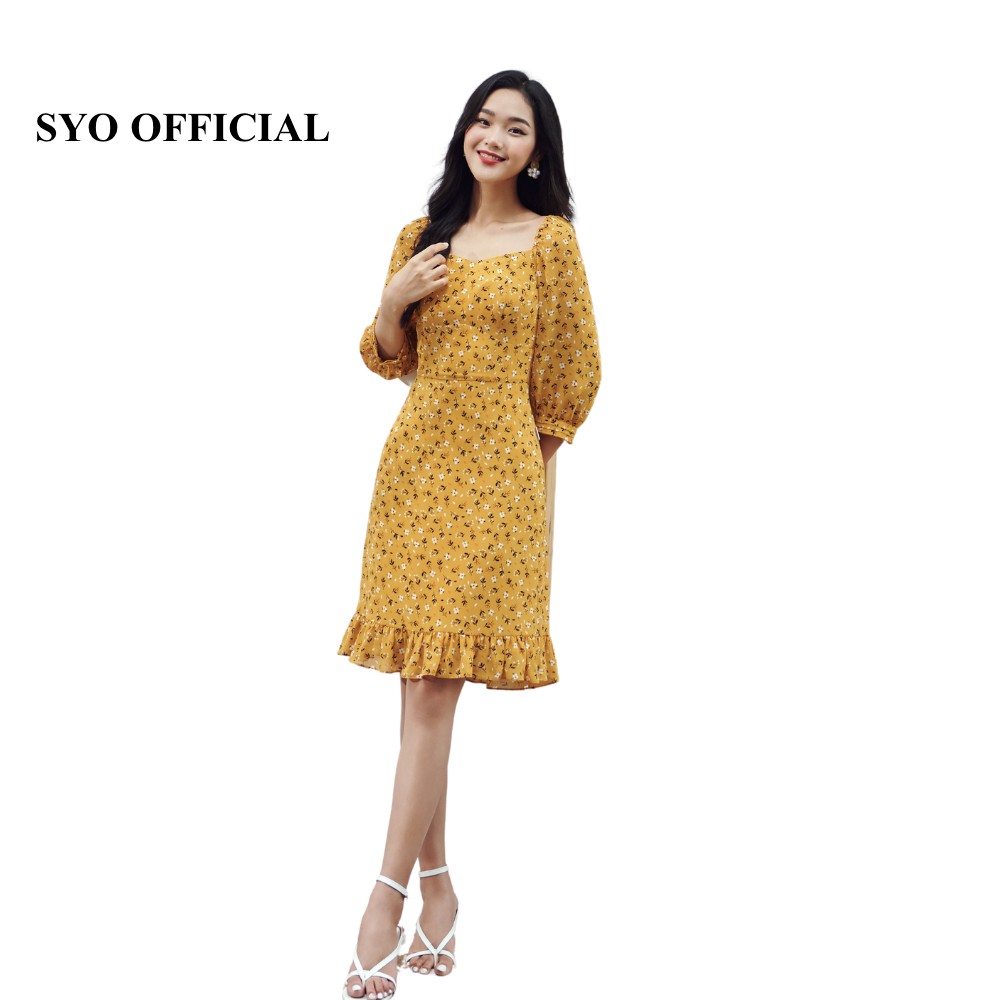 Váy Hoa Chiffon Cổ Tim Tay Lỡ D4002-21
