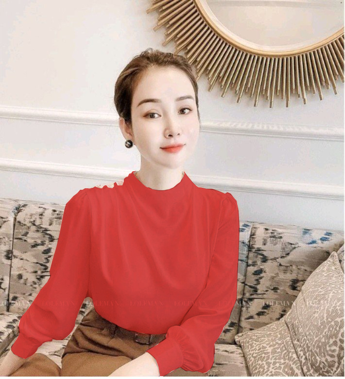 Áo sơ mi tay dài cách điệu nhún 1 bên vai