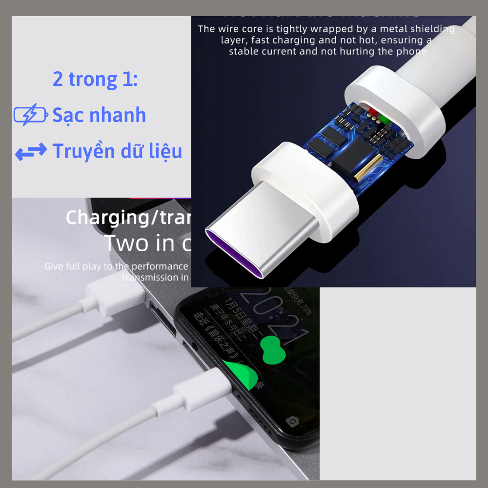 Dây cáp sạc điện thoại, sạc nhanh, cổng sạc USB ra type C micro usb lightning