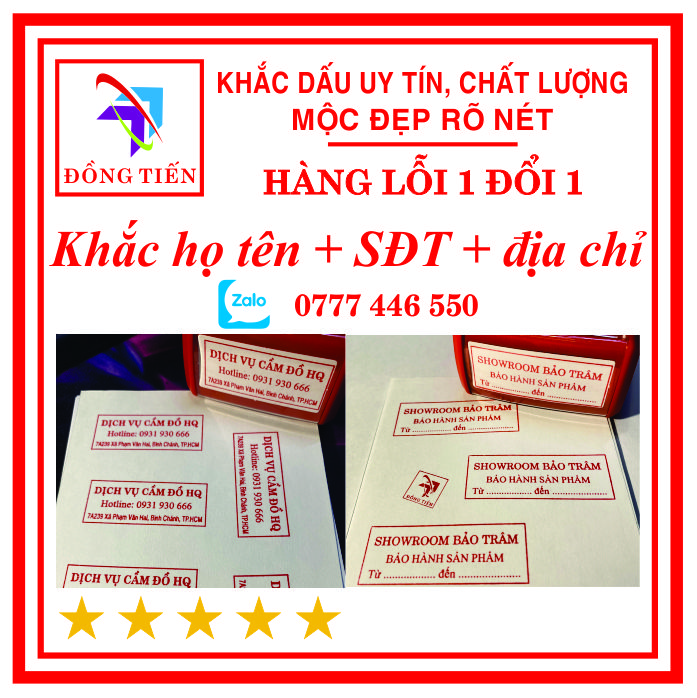 Khắc dấu tên 3 dòng sdt + địa chỉ 18x47mm