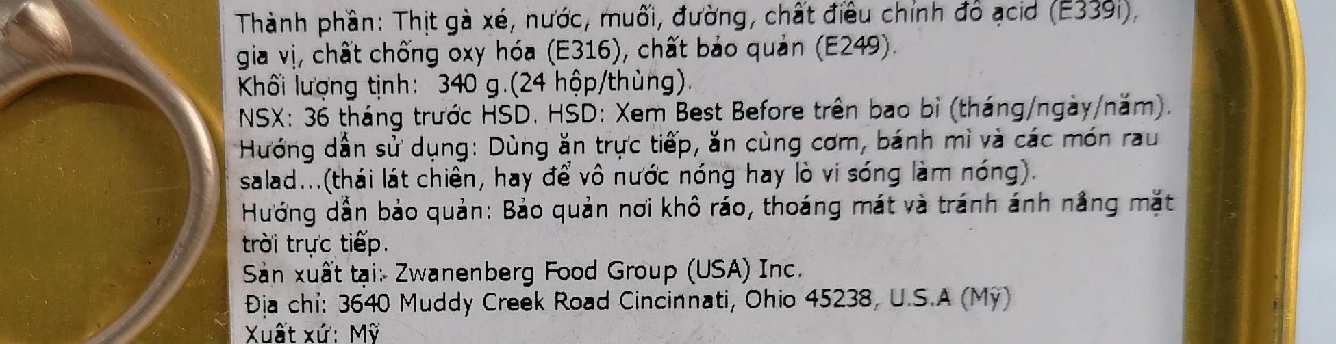 [340g – CHICKEN (VÀNG)] THỊT GÀ NGUYÊN VỊ [USA] BRISTOL Luncheon Meat (nhn-hk)