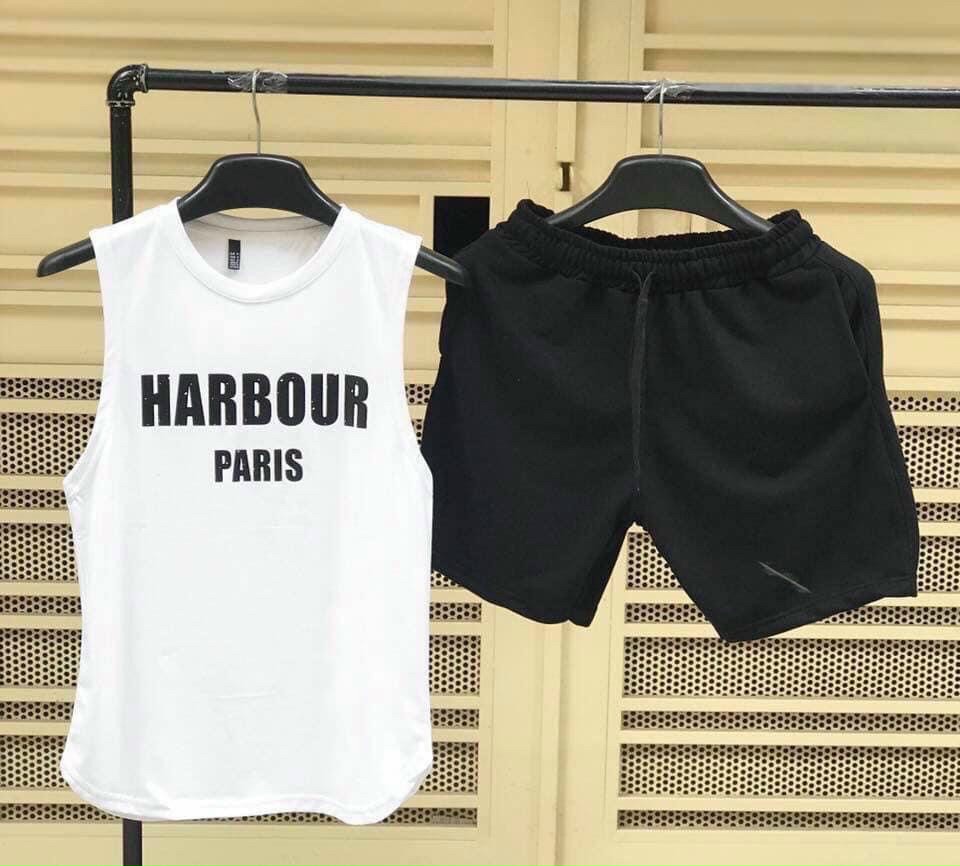 Đồ bộ mặc nhà dạo phố chất áo 3 lỗ thun lạnh in harbour paris vô cùng sành điệu