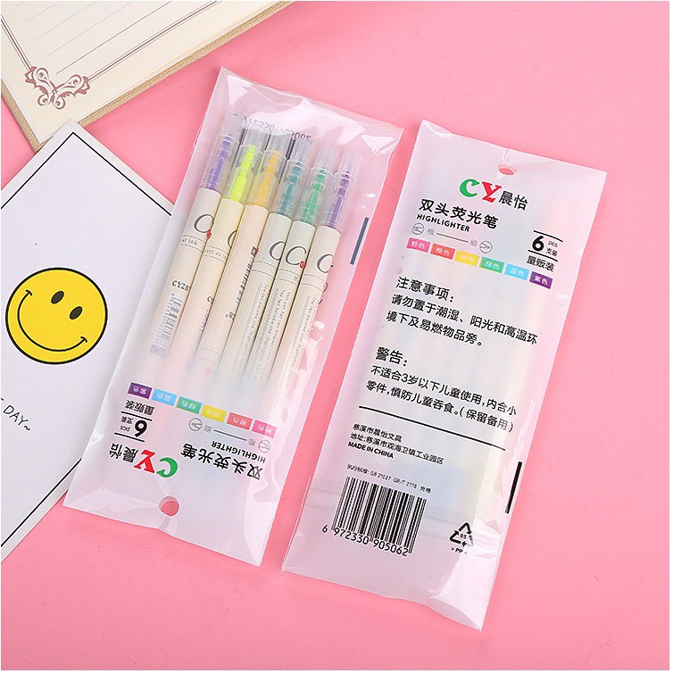 Combo 6 Bút Nhớ Dòng, Bút Highlight 2 Đầu