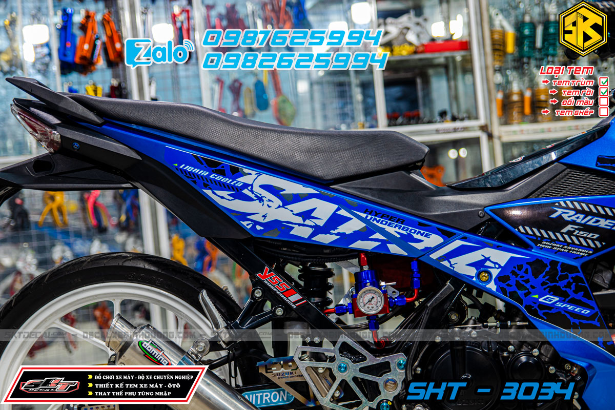 tem rời xe satria xanh trắng đen