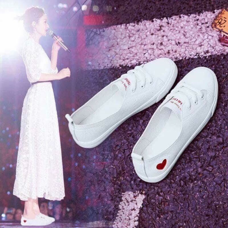 ( Xả Hàng) Giày thể thao nữ cổ thấp vải cúc