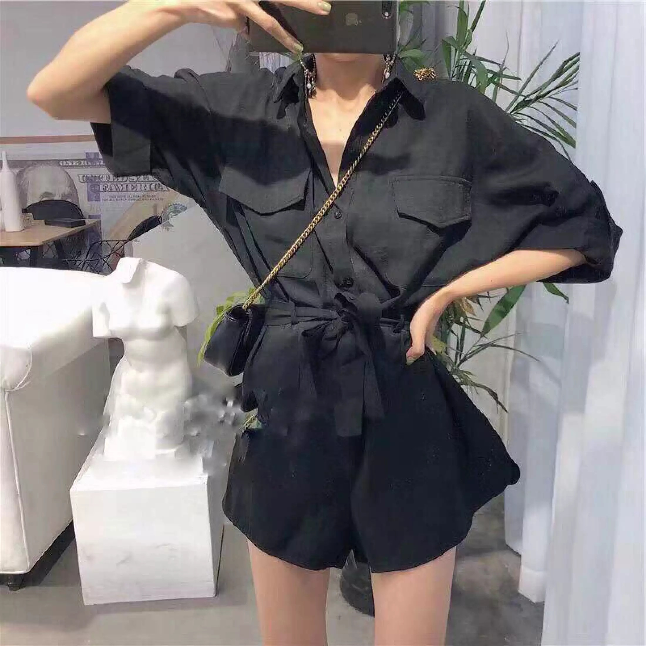 SET JUM ĐÙI NỮ CỔ SƠ MI PHỐI NƠ EO CỰC XINH