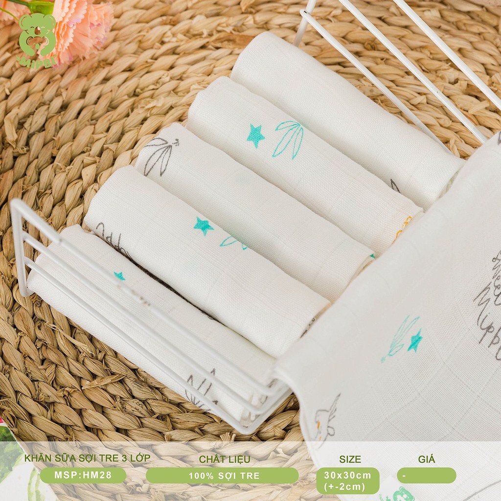 Khăn sữa sợi tre Mipbi cho bé (Hộp 6 chiếc)