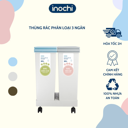 Thùng rác phân loại Hiro 2 ngăn - Thùng rác gia đình, Thùng rác đa năng, Thùng rác văn phòng - Thân thiện và Tiện dụng - Hàng chính hãng INOCHI - Tiêu chuẩn Nhật Bản
