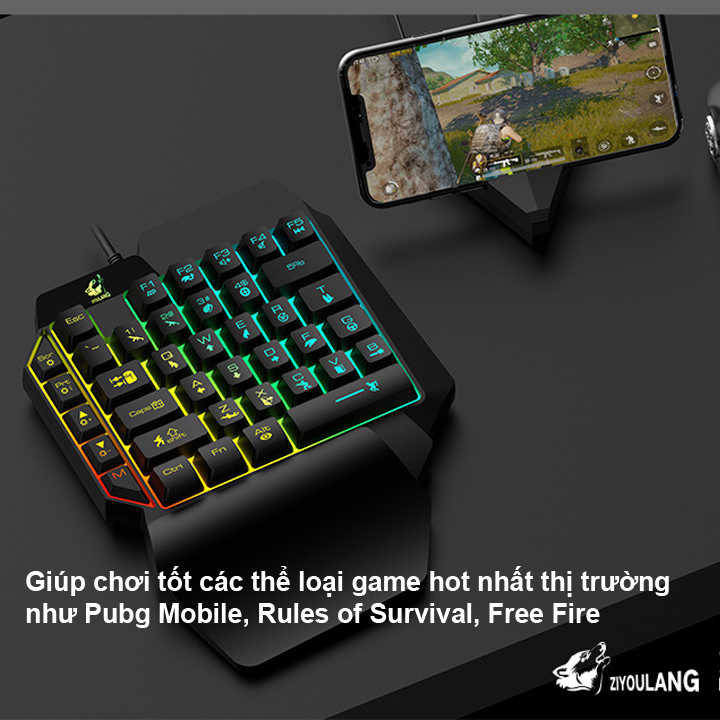 [HCM]Bàn phím giả cơ FREE WOLF K15 chơi game Pubg Mobile Rules of Survival Free Fire trên điện thoại máy tính bảng Laptop