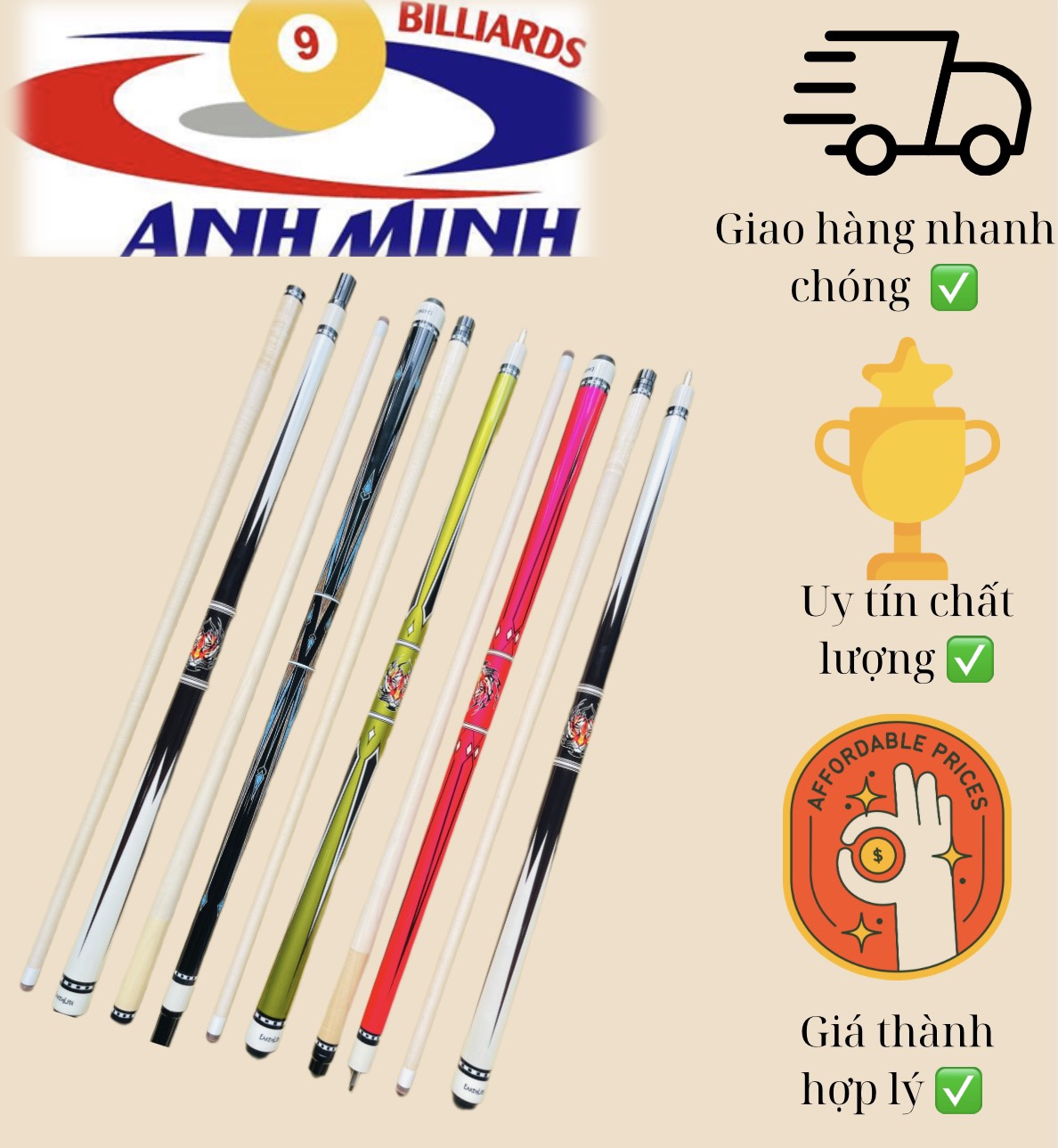 [MUA 1 CÂY TẶNG 3 PHỤ KIỆN ĐI KÈM] Cơ bida lỗ EarthLite