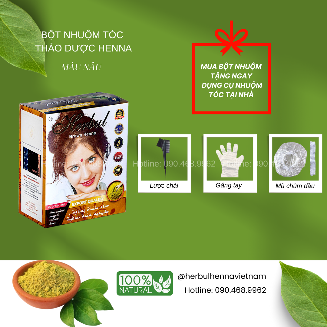 Bột nhuộm tóc thảo dược Herbul Henna nâu - Brown