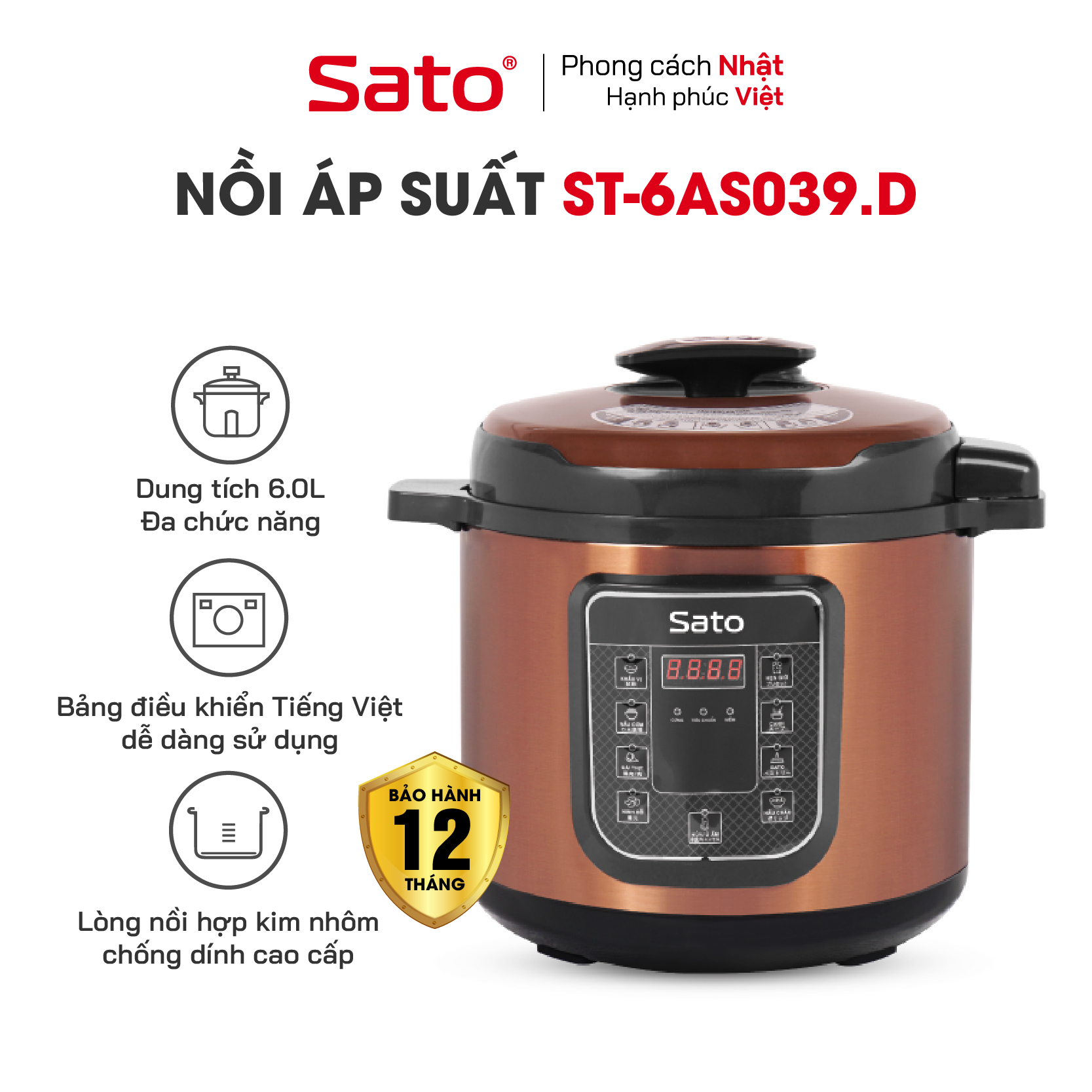 Nồi áp suất đa năng 6L Sato  6AS039D