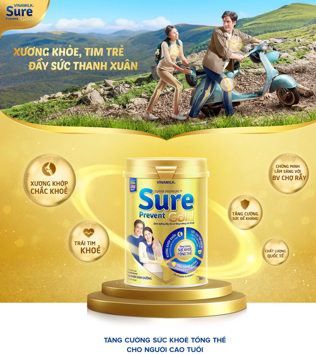 Vinamilk Sure Prevent Gold Powdered Milk Can 900g