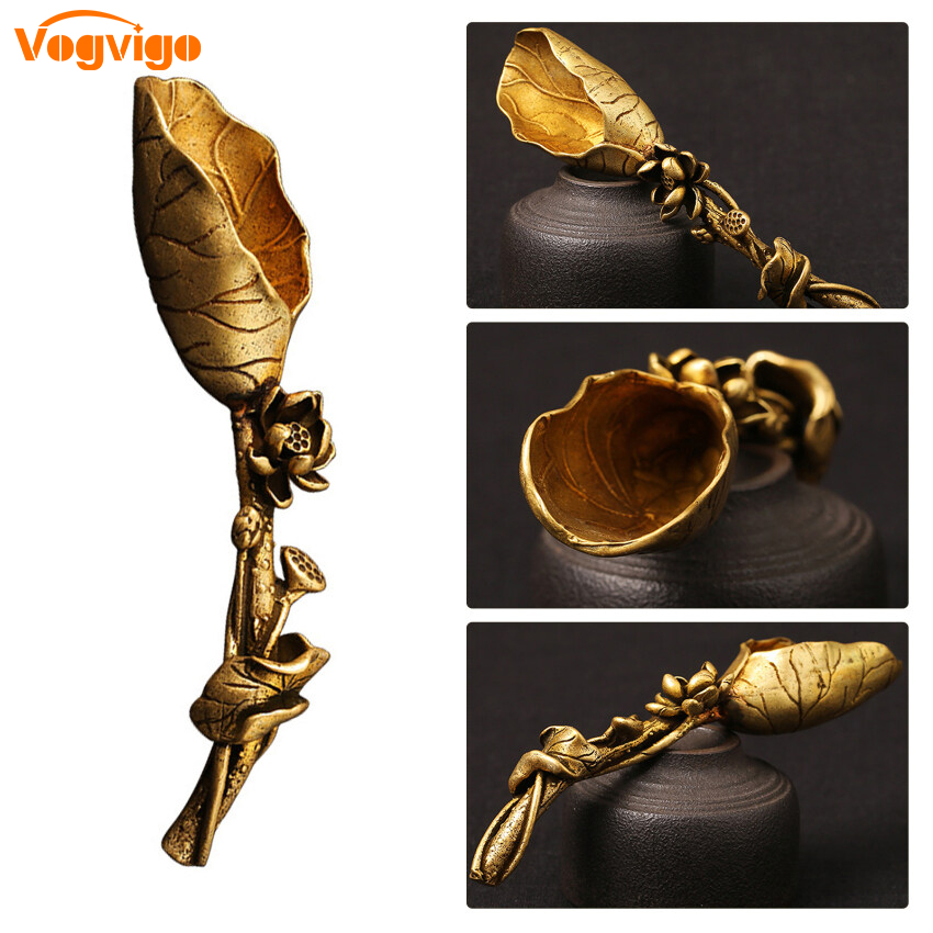 New Style Creative Tea Scoops Shovel Brass Copper Lotus Lotus Root Bamboo Tableware Coffee Spoon Tea Pet Tea Ceremony Ice Cream