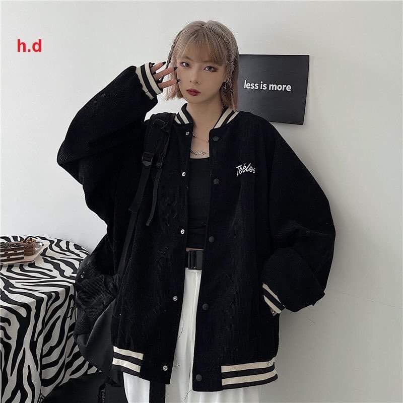 Áo khoác bomber gió dù 1 lớp màu đen bo viền trắng chữ ký hđ