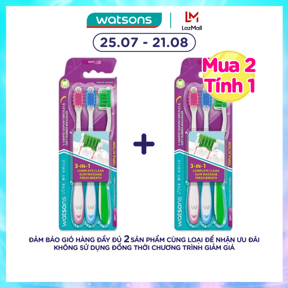 Bàn Chải Đánh Răng Watsons Triple Action Toothbrush 3s