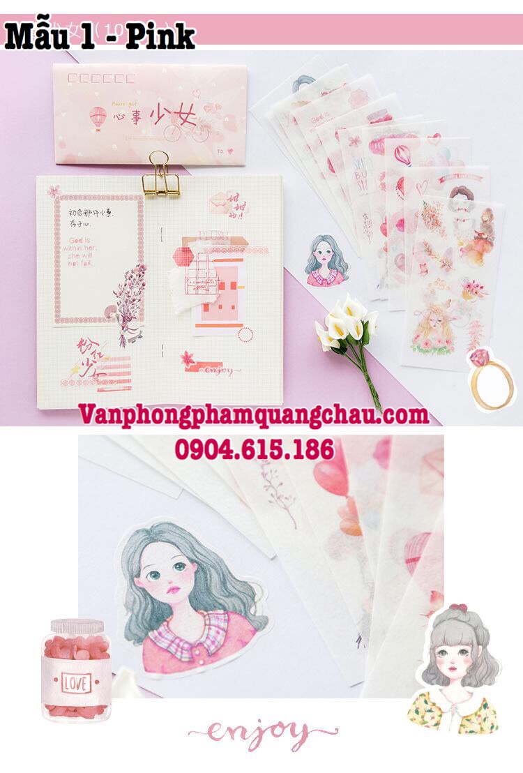 Sticker Washi phong thư - Hình dán trang trí scrapbook, sổ - Túi 10 miếng (size 9cm x 17cm)