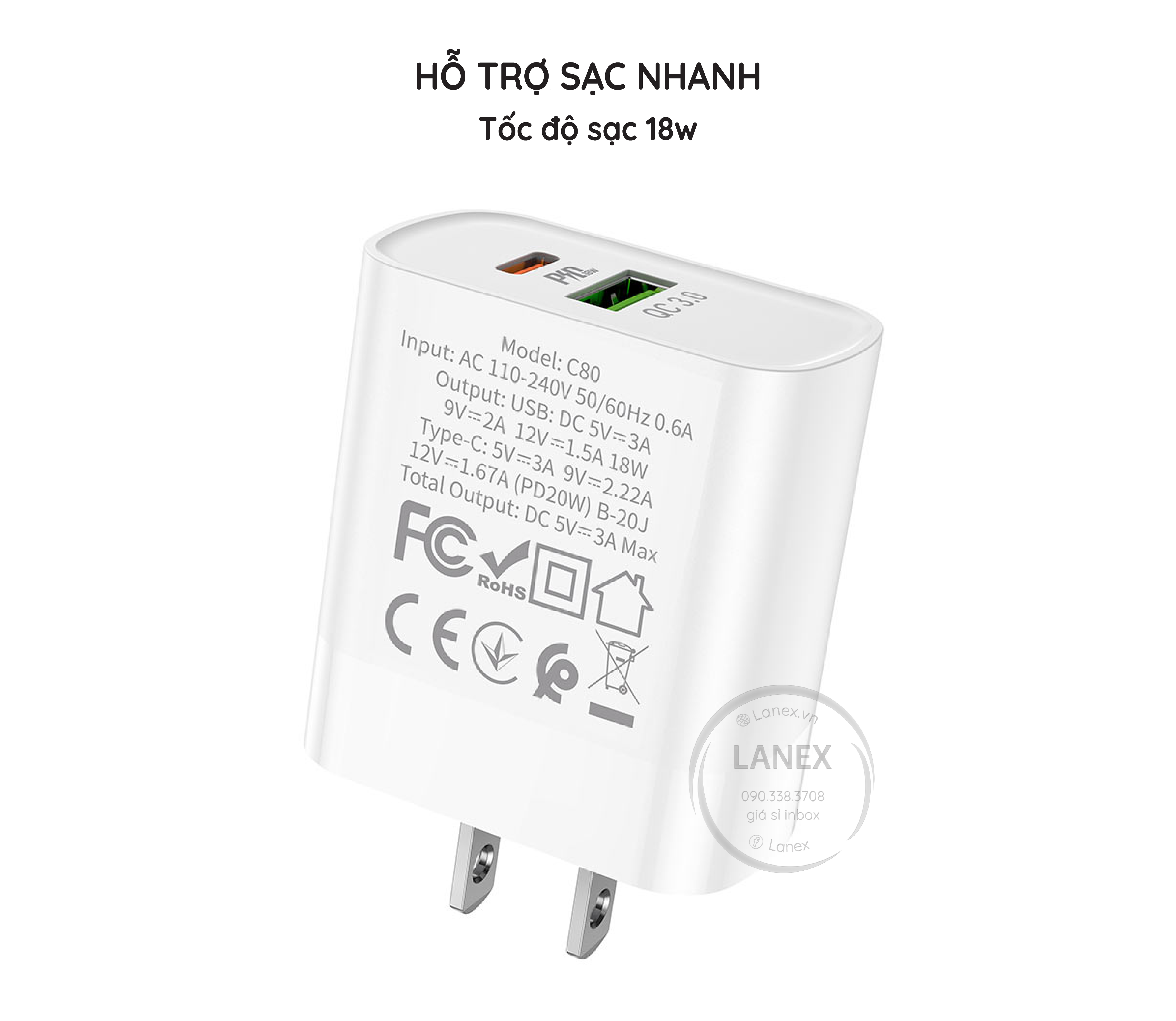Cóc Sạc Nhanh Hoco C80 1 Cổng Usb 3.0a Pd Qc3.0 20w