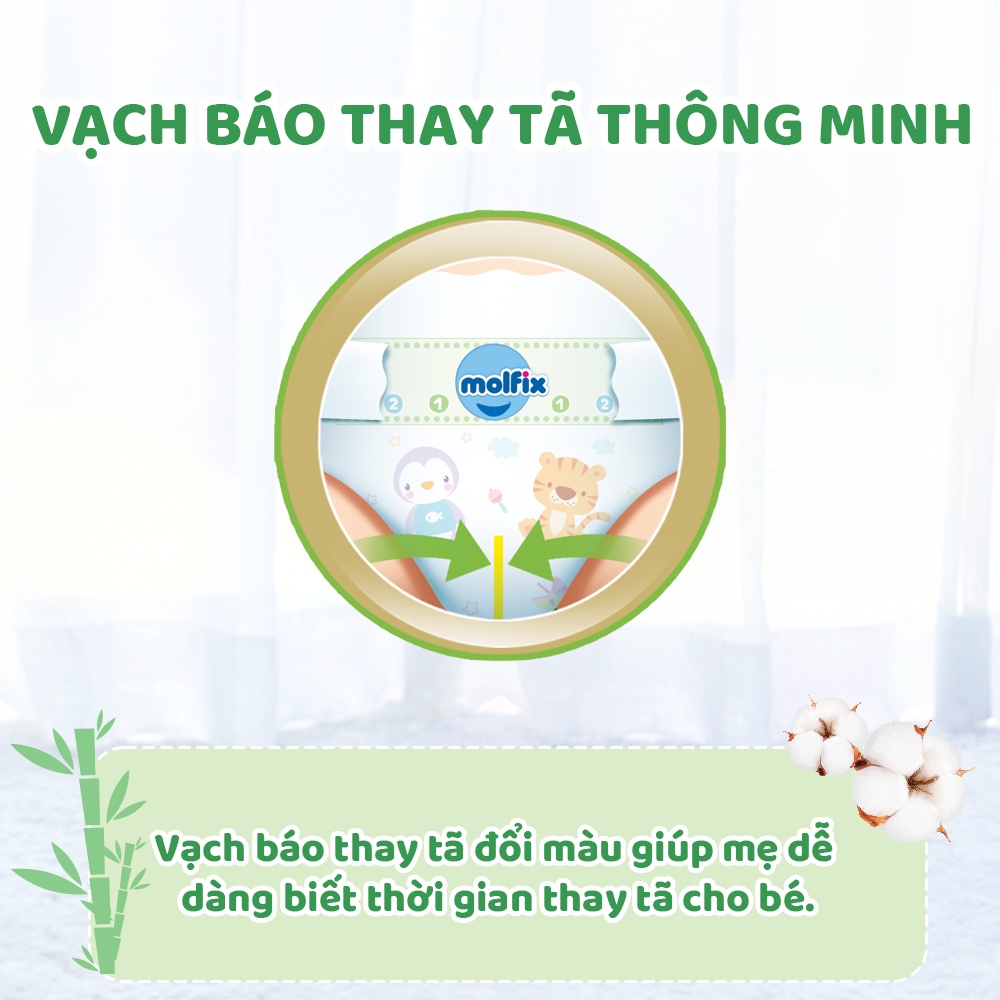 (TẶNG 6 MIẾNG) Tã/bỉm Dán Molfix Thiên Nhiên Jumbo M (6kg - 11kg) - Gói 46+6 Miếng.