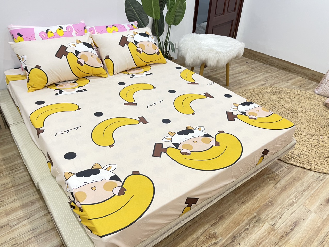 Set Ga Gối Siêu Cute Mẫu Bò Sữa Chuối P53