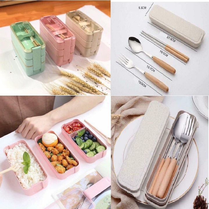 Hộp cơm 3 tầng lúa mạch - Hộp cơm 3 tầng kiểu mới