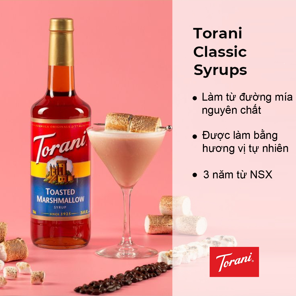 Torani Classic Siro Pha Chế Vị Kẹo Dẻo Nướng Toasted Marshmallow Syrup 750ml Mỹ