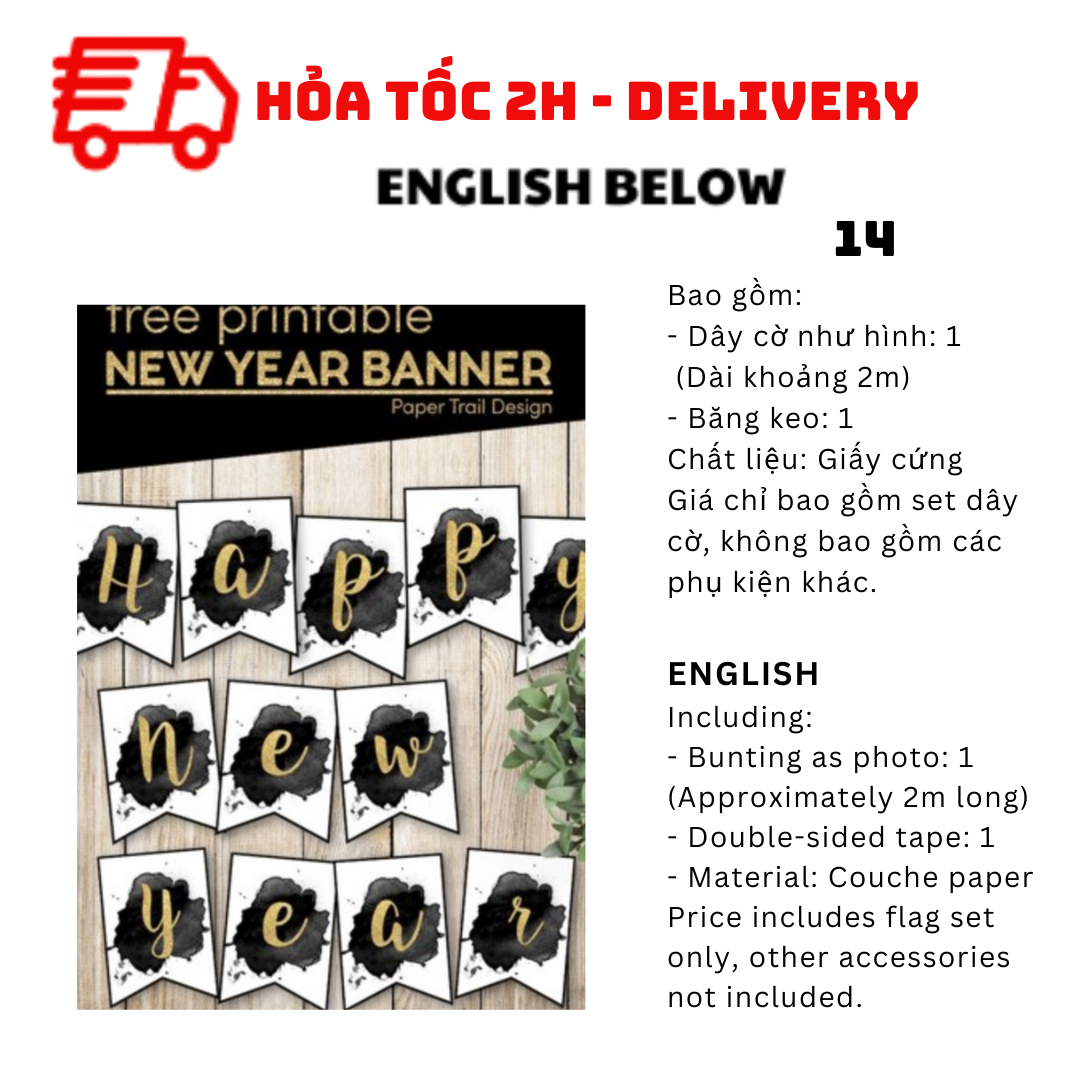 Dây cờ happy new year nhiều mẫu happy new year bunting dcny03