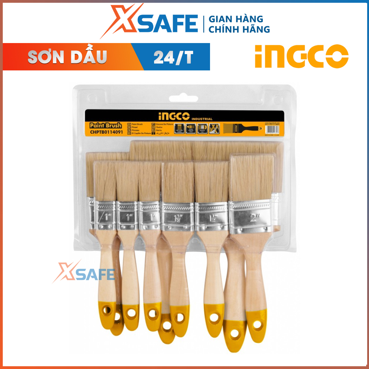 Set 9 brush painting ingco CHPTB0114091 quality hairs brush good increase grip ability. Sweeping brush painting unique handle, wrap soft rubber, increase the grip when holding the easy-to-use-distribution genuine xsafe