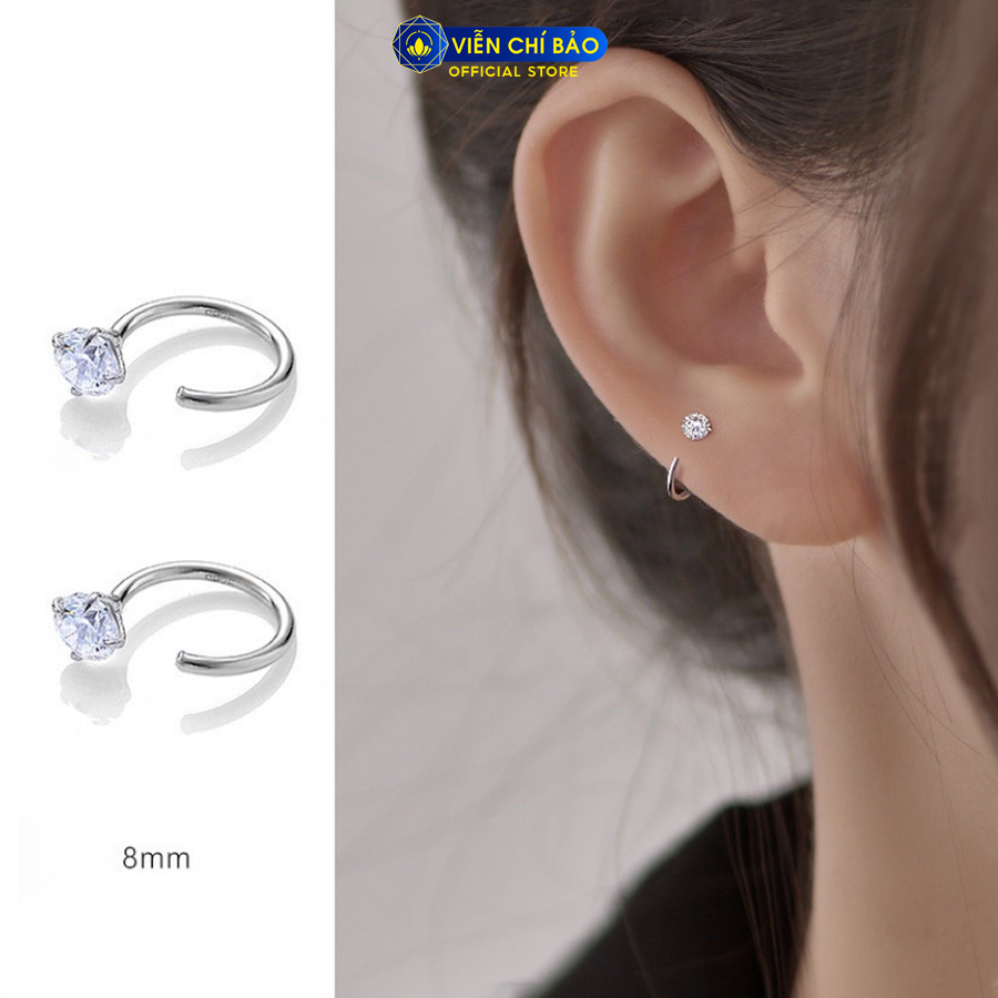 Bông tai bạc nữ nụ đá dạng móc 8mm chất liệu bạc 925 thời trang phụ kiện trang sức Viễn Chí Bảo B400520
