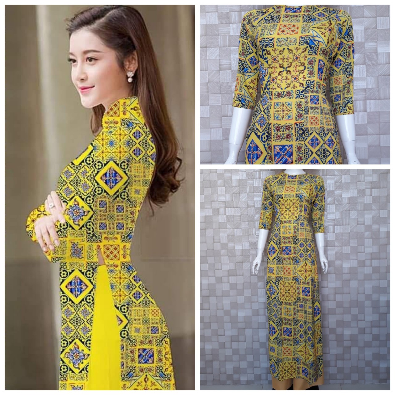 Set Áo Dài Cách Tân Hoa Nổi Thêu 3D Dáng Dài Có Size To NGOCTRANSHOP - NT2098