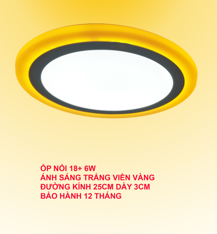 Đèn led ốp trần 24w tròn ánh sáng trắng viền Vàng 18w+6w