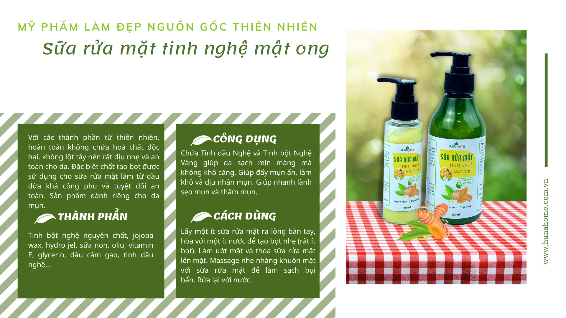 Sữa rửa mặt tinh nghệ mật ong Hunahome